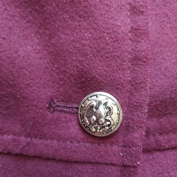 Burgandy Maroon Wine Lined Pea Coat Jacket Large Winter Dark Academia - Picture 7 of 12